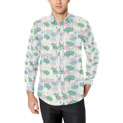 Water Lily Print Design LKS305 Men's Long Sleeve Dress Shirt