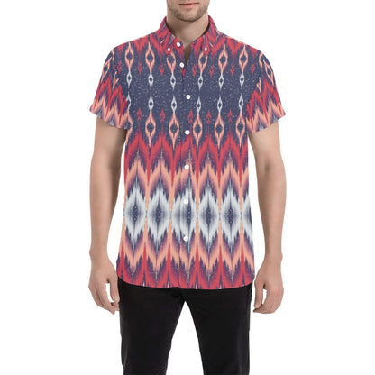 Ikat Print Design LKS401 Men Short Sleeve Button Up Shirt