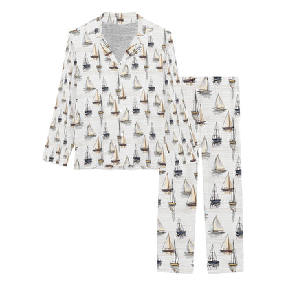 Sailboat Paint Pattern Print Design LKS307 Women's Long Pajama Set