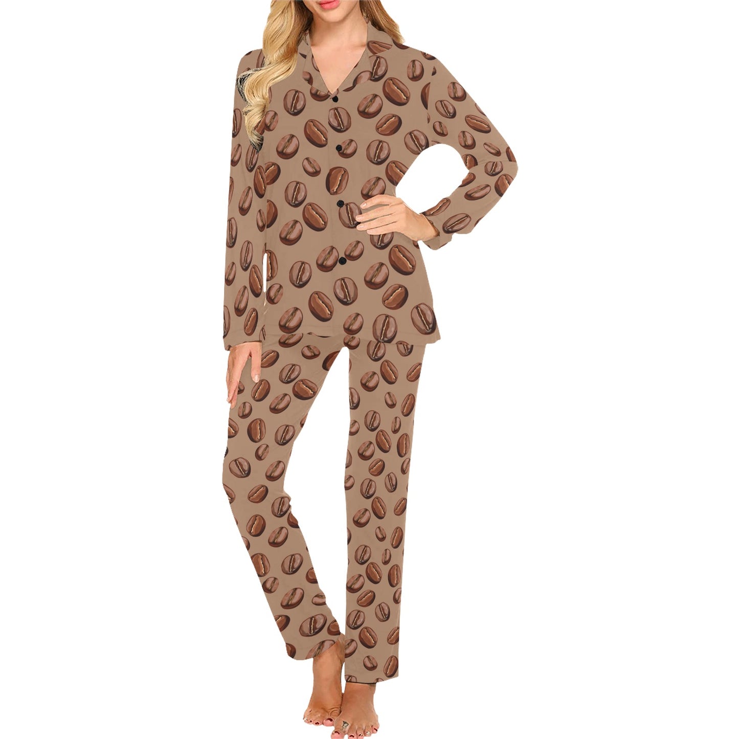 Coffee Pattern Print Design 07 Women's Long Pajama Set