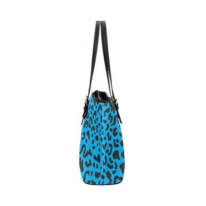 Cheetah Blue Print Pattern Leather Tote Bag