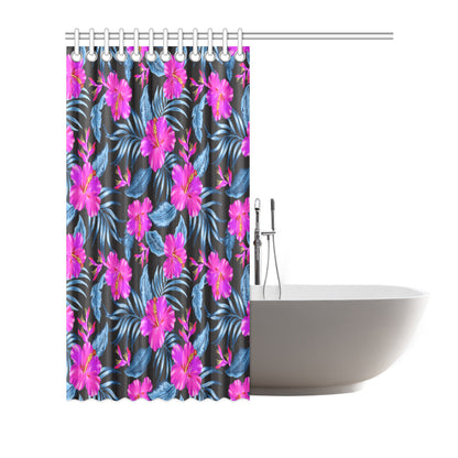 Neon Pink Hibiscus Pattern Print Design HB015 Shower Curtain