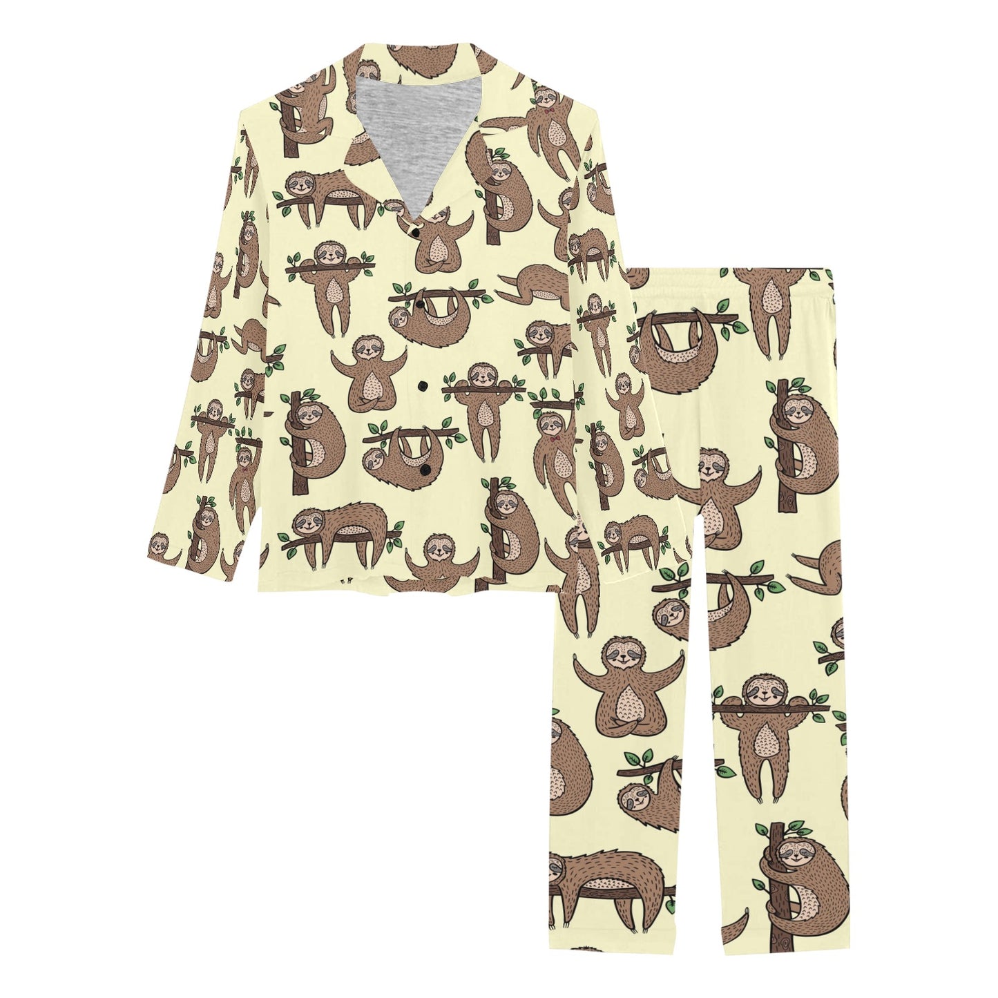 Sloth Print Design LKS3010 Women's Long Pajama Set