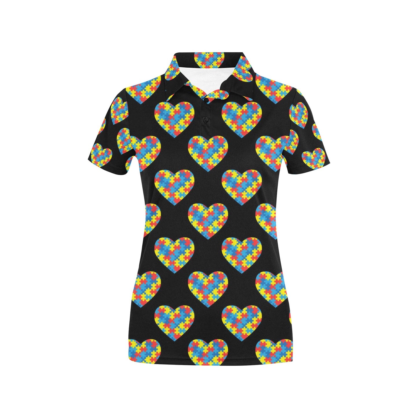 Autism Awareness Heart Design Print Women's Polo Shirt