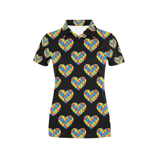 Autism Awareness Heart Design Print Women's Polo Shirt