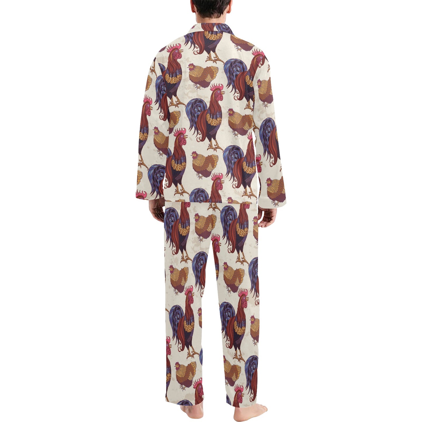 Rooster Pattern Print Design A03 Men's Long Pajama Set