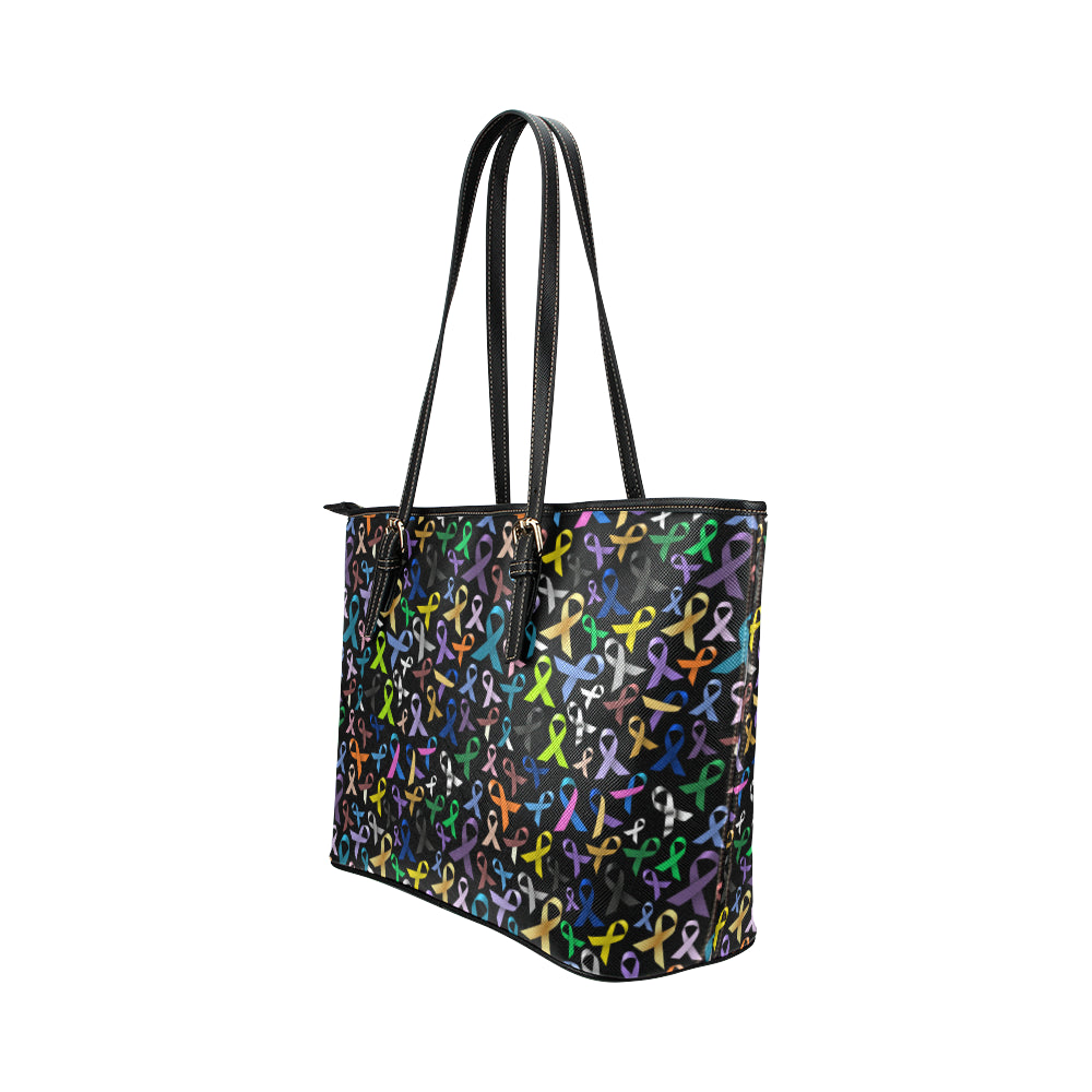 Breast Cancer Awareness Colorful Print Leather Tote Bag
