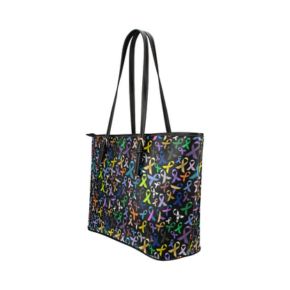 Breast Cancer Awareness Colorful Print Leather Tote Bag