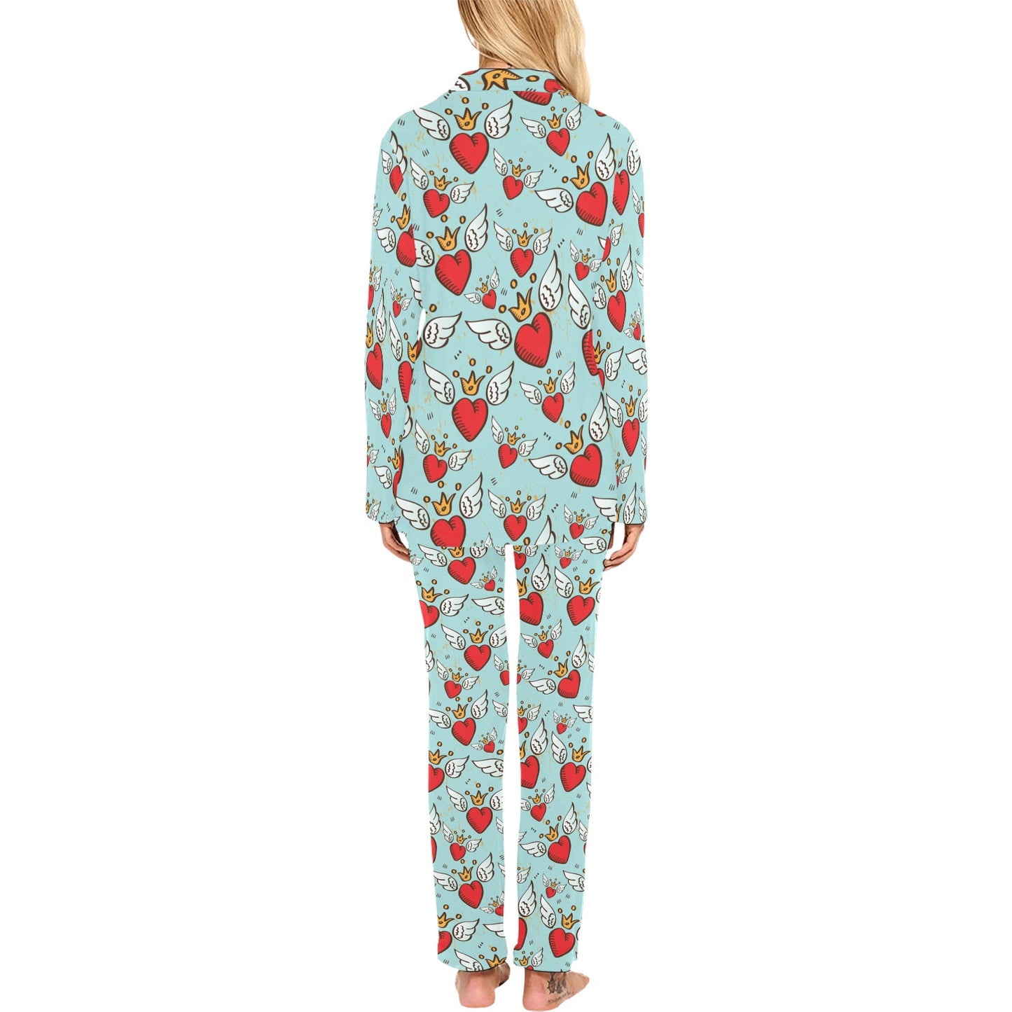 Angel Wings Heart Pattern Print Design 02 Women's Long Pajama Set
