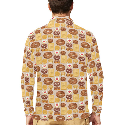 Cookie Pattern Print Design 02 Long Sleeve Polo Shirt For Men's