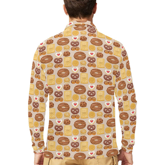 Cookie Pattern Print Design 02 Long Sleeve Polo Shirt For Men's