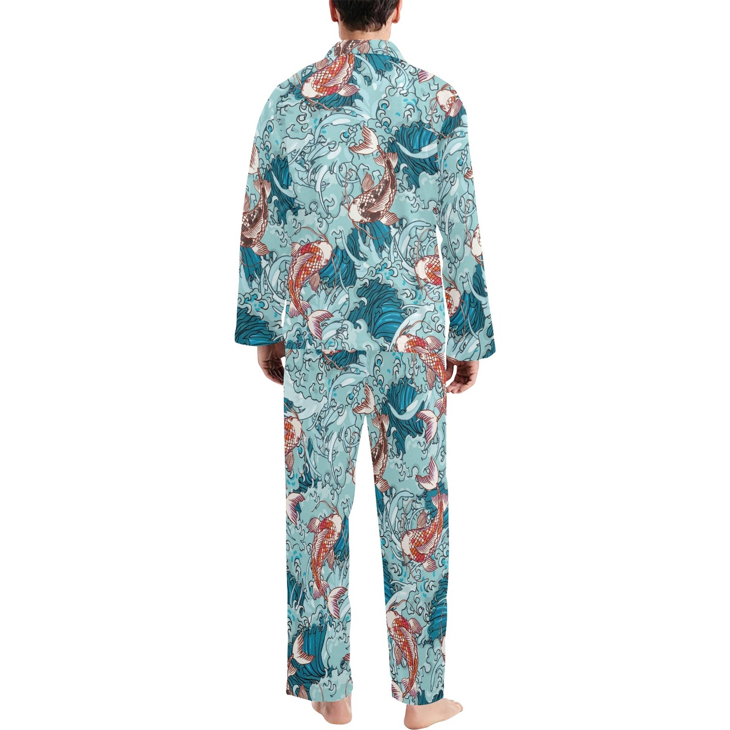 KOI Fish Pattern Print Design 05 Men's Long Pajama Set