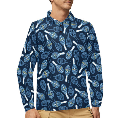 Maracas Print Design LKS401 Long Sleeve Polo Shirt For Men's