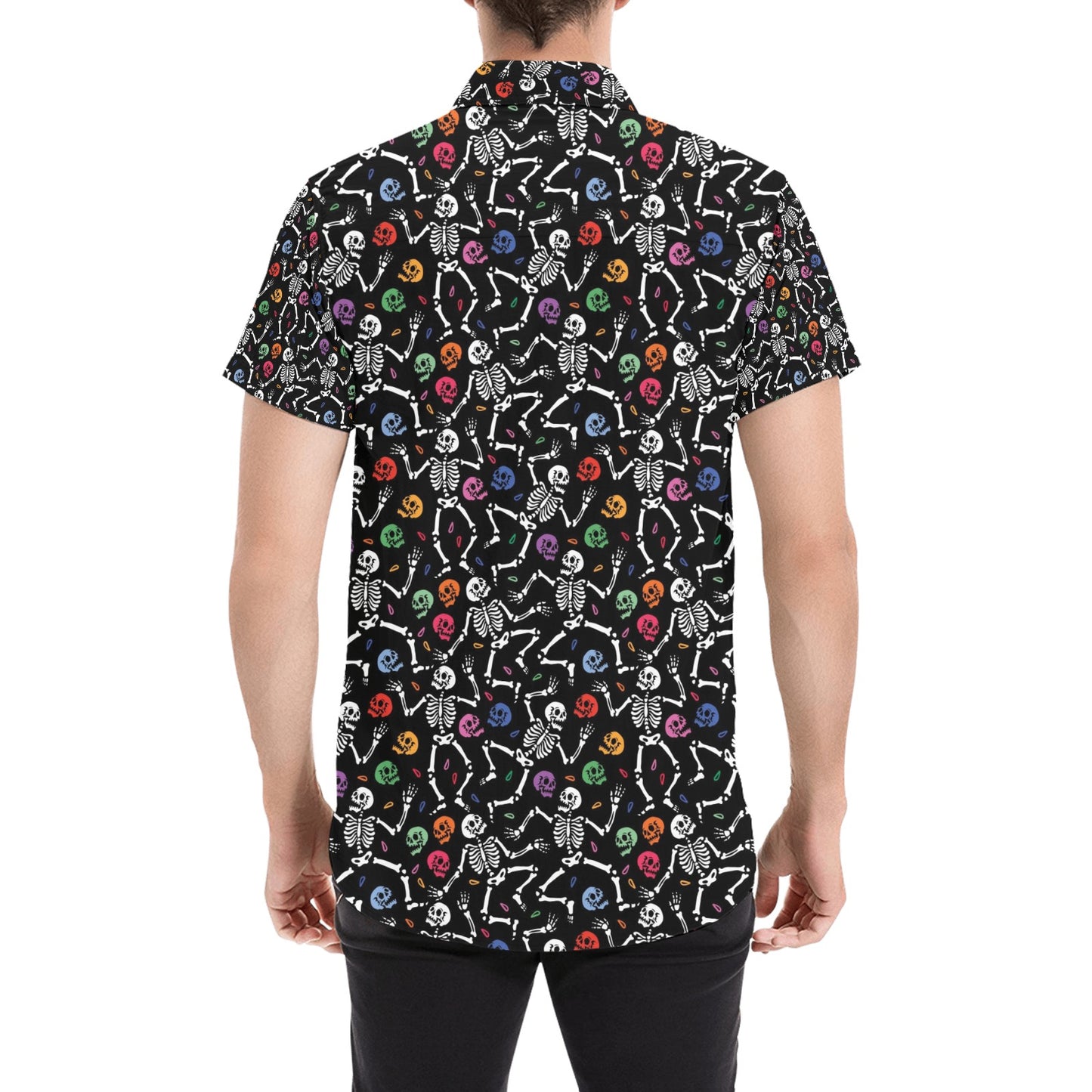 Skeleton Print Design LKS307 Men Short Sleeve Button Up Shirt