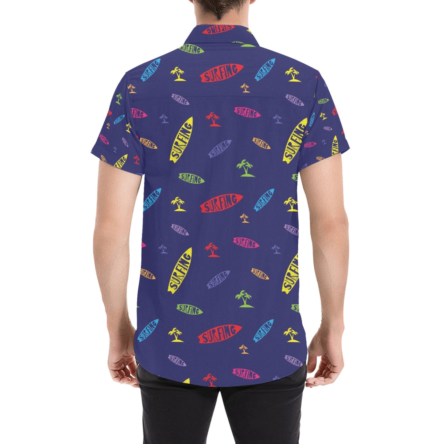 Surfboard Print Design LKS305 Men Short Sleeve Button Up Shirt