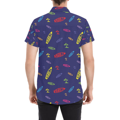 Surfboard Print Design LKS305 Men Short Sleeve Button Up Shirt