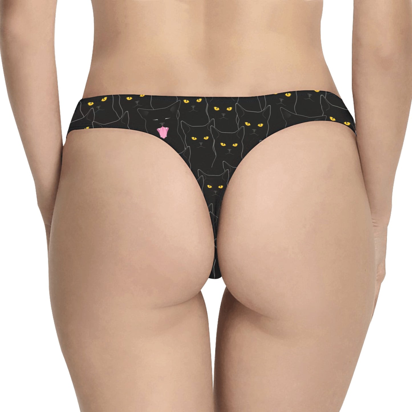 Black Cat Yellow Eyes Print Pattern Women's Thongs