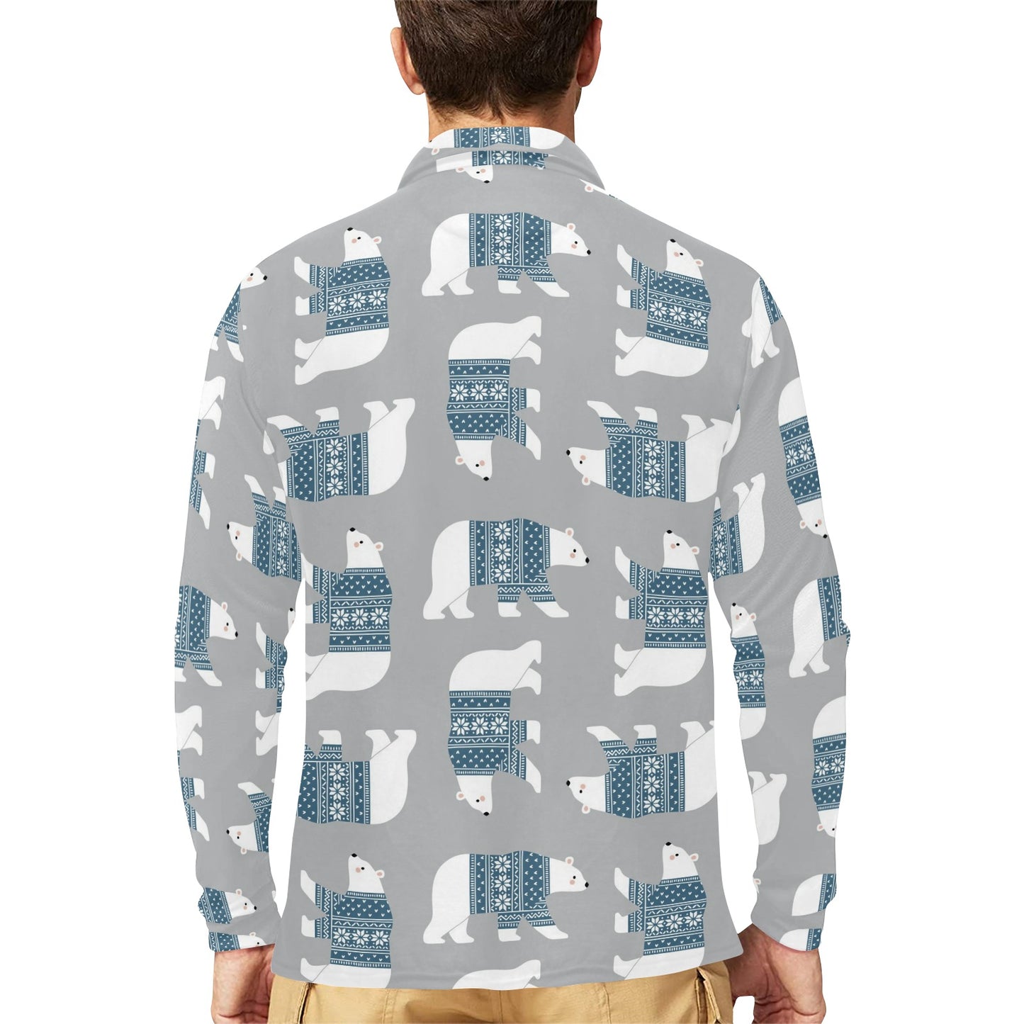Polar Bear Pattern Print Design A03 Long Sleeve Polo Shirt For Men's