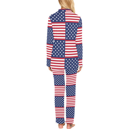 Patriotic US Flag Pattern Print Design A03 Women's Long Pajama Set