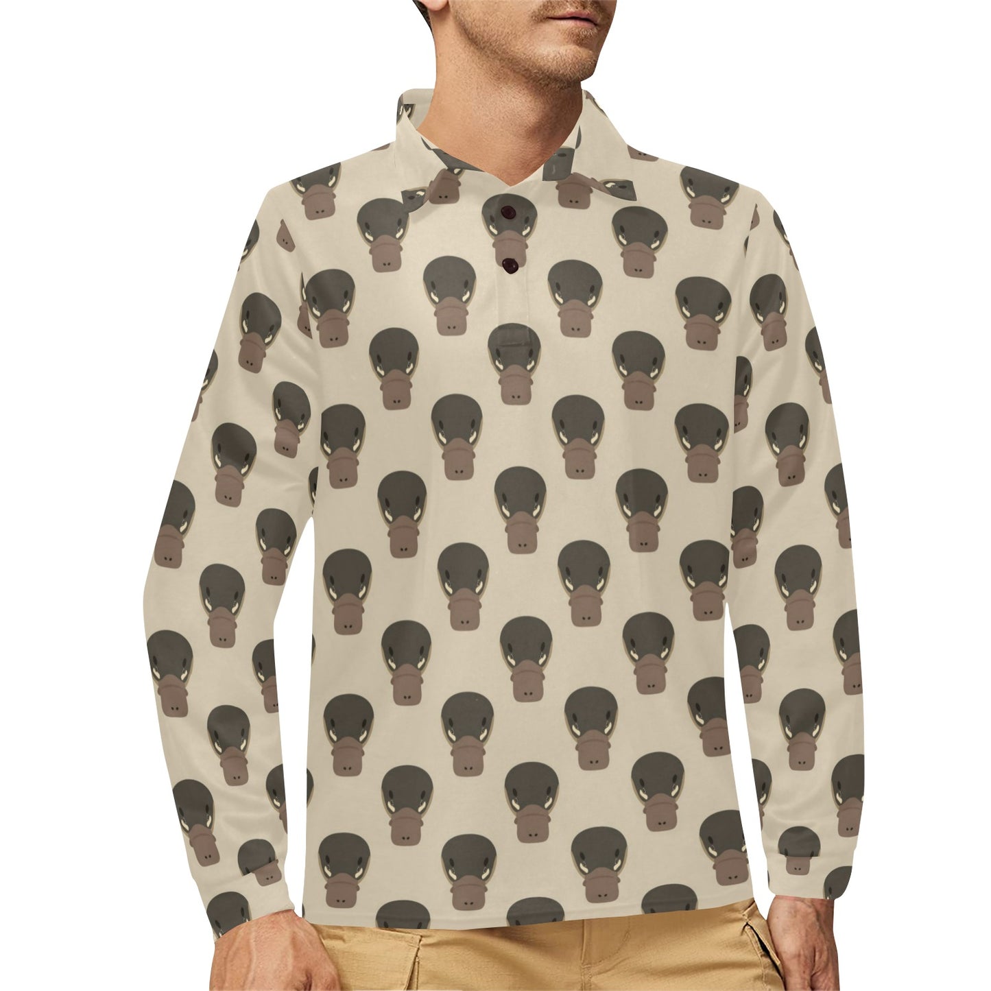 Platypus Pattern Print Design A03 Long Sleeve Polo Shirt For Men's