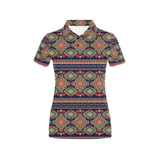 Ethnic Geometric Print Pattern Women's Polo Shirt