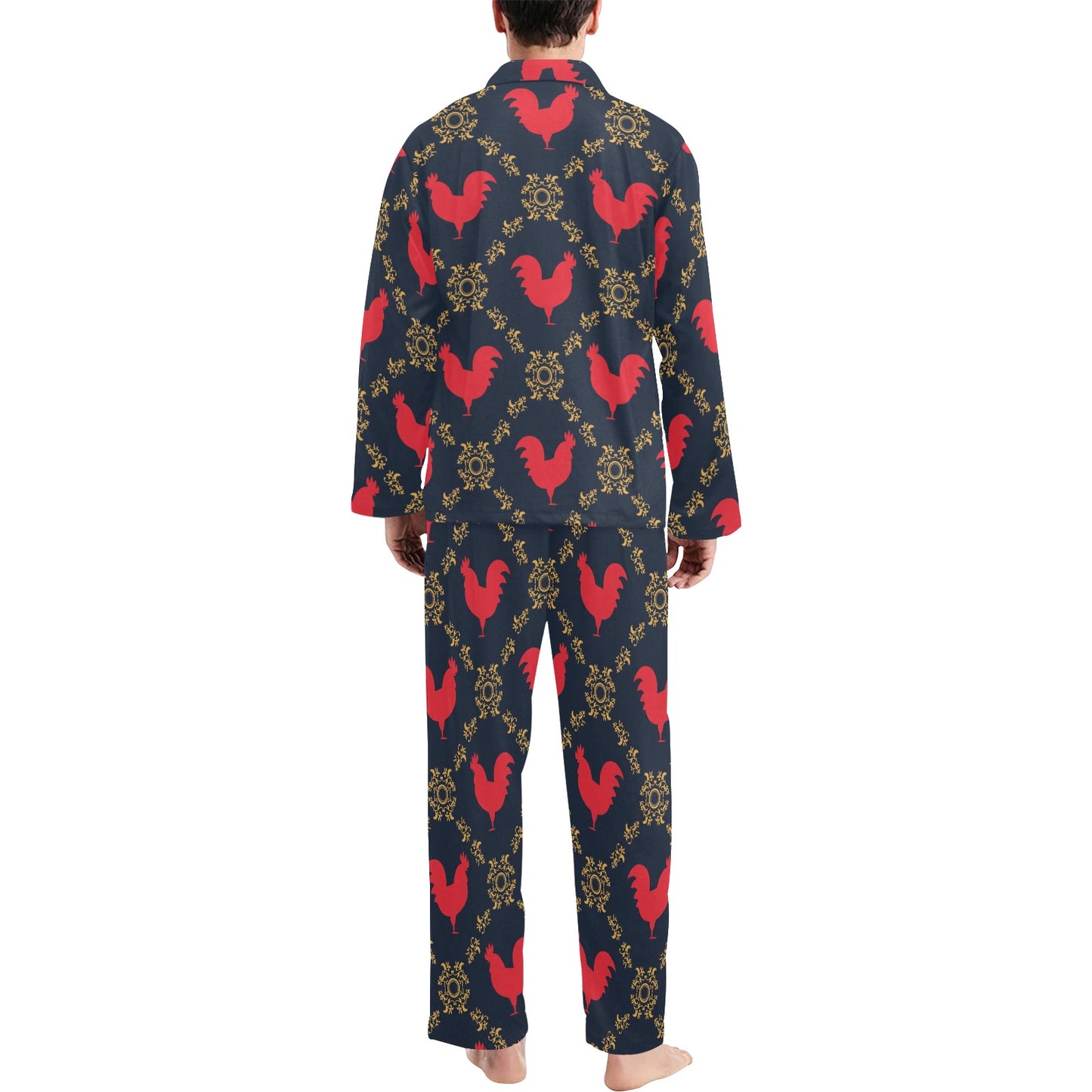 Rooster Pattern Print Design A02 Men's Long Pajama Set