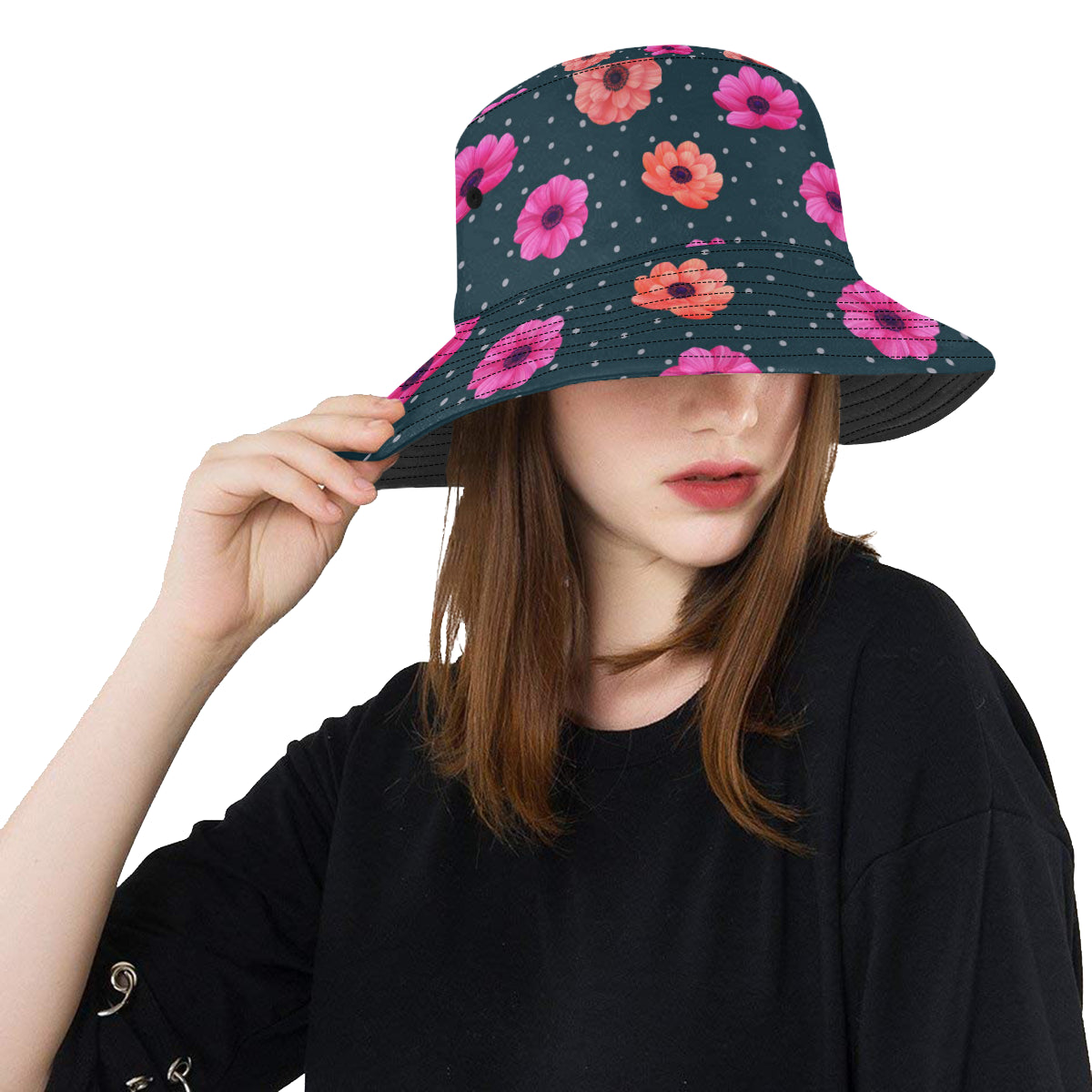 Anemone Pattern Print Design AM08 Unisex Bucket Hat