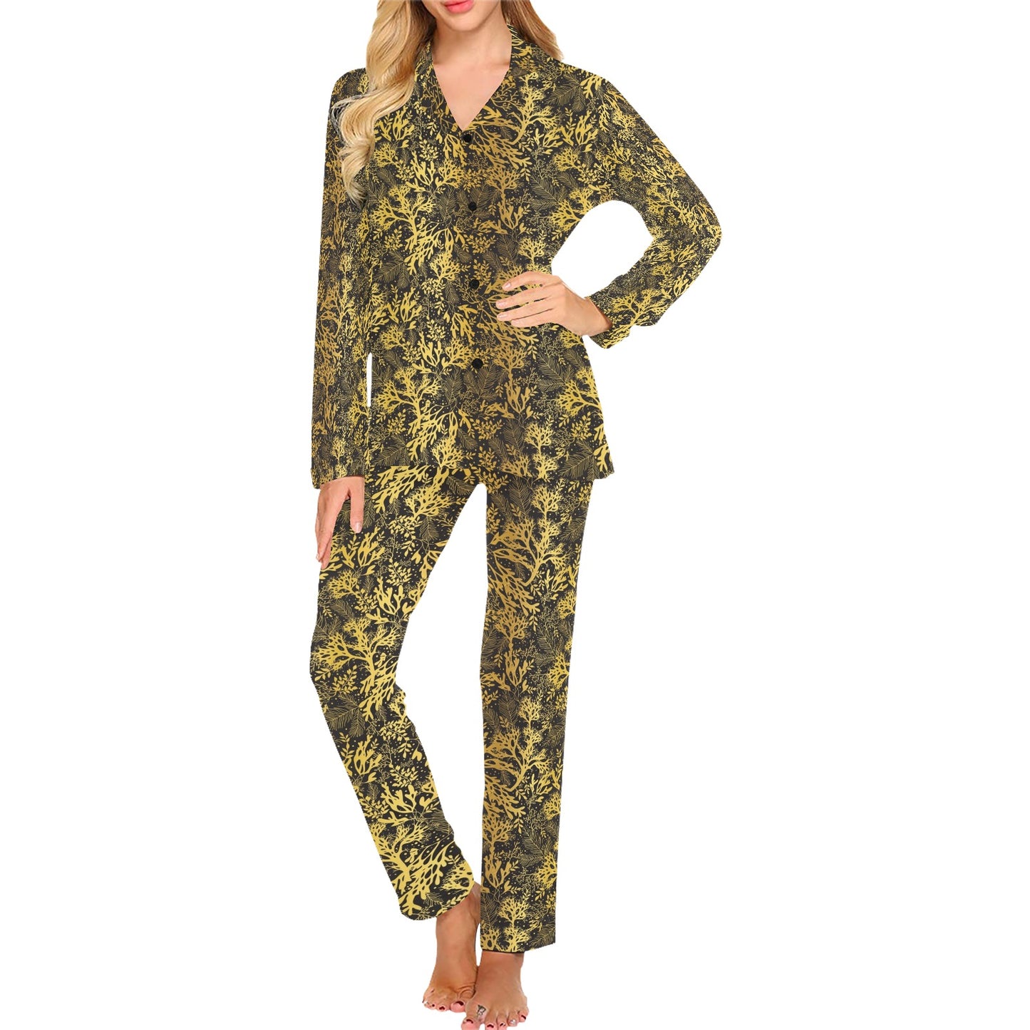 Seaweed Print Design LKS303 Women's Long Pajama Set