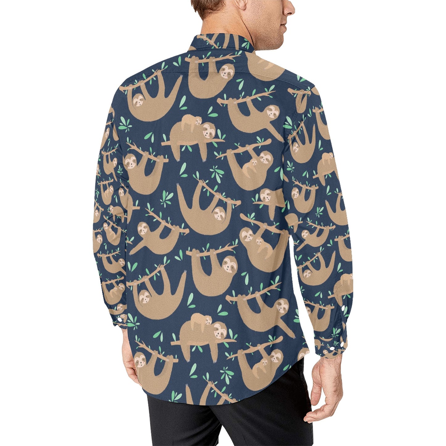 Sloth Print Design LKS307 Men's Long Sleeve Dress Shirt