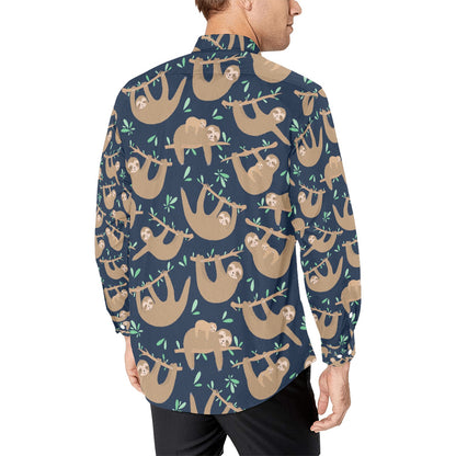 Sloth Print Design LKS307 Men's Long Sleeve Dress Shirt