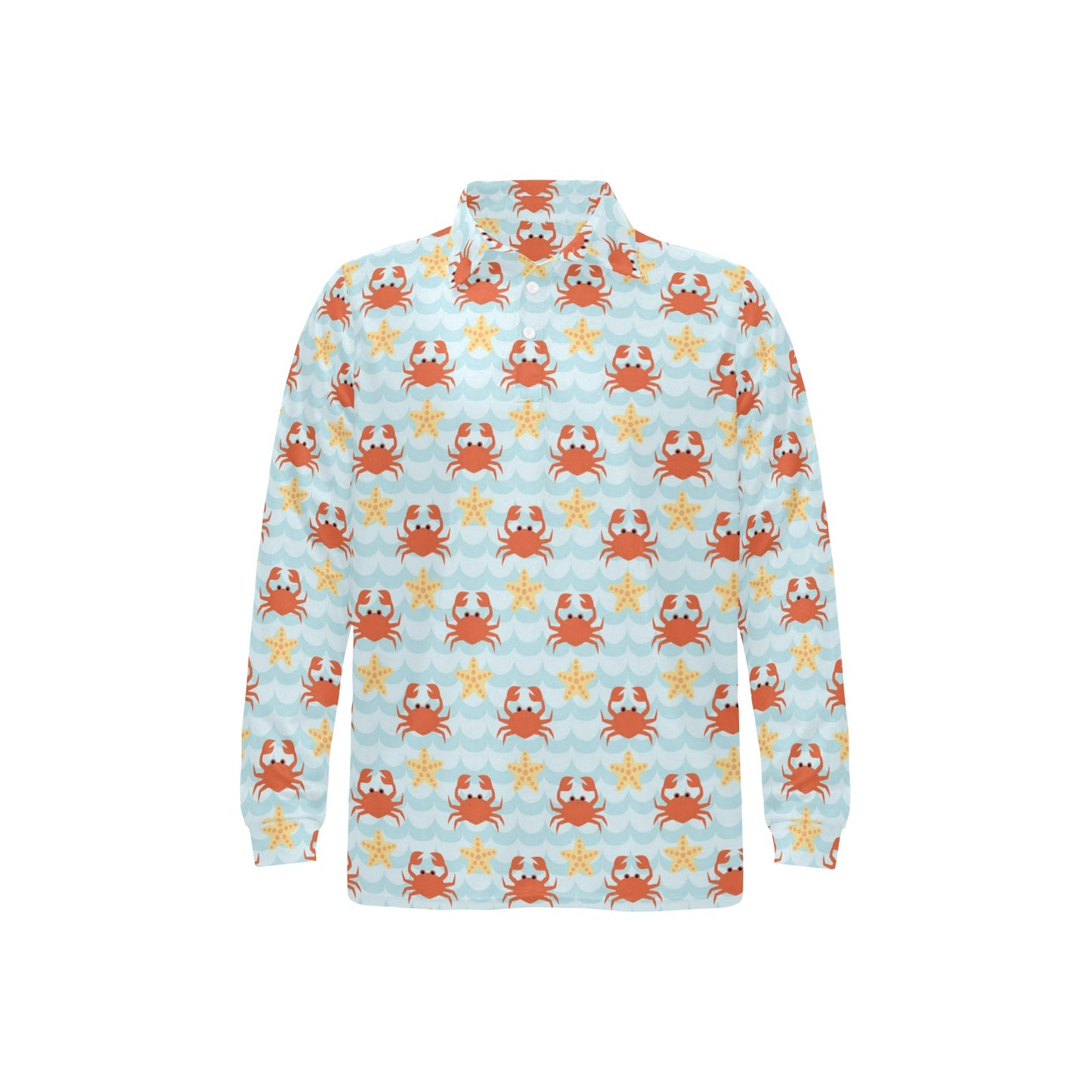 Crab Pattern Print Design 03 Long Sleeve Polo Shirt For Men's