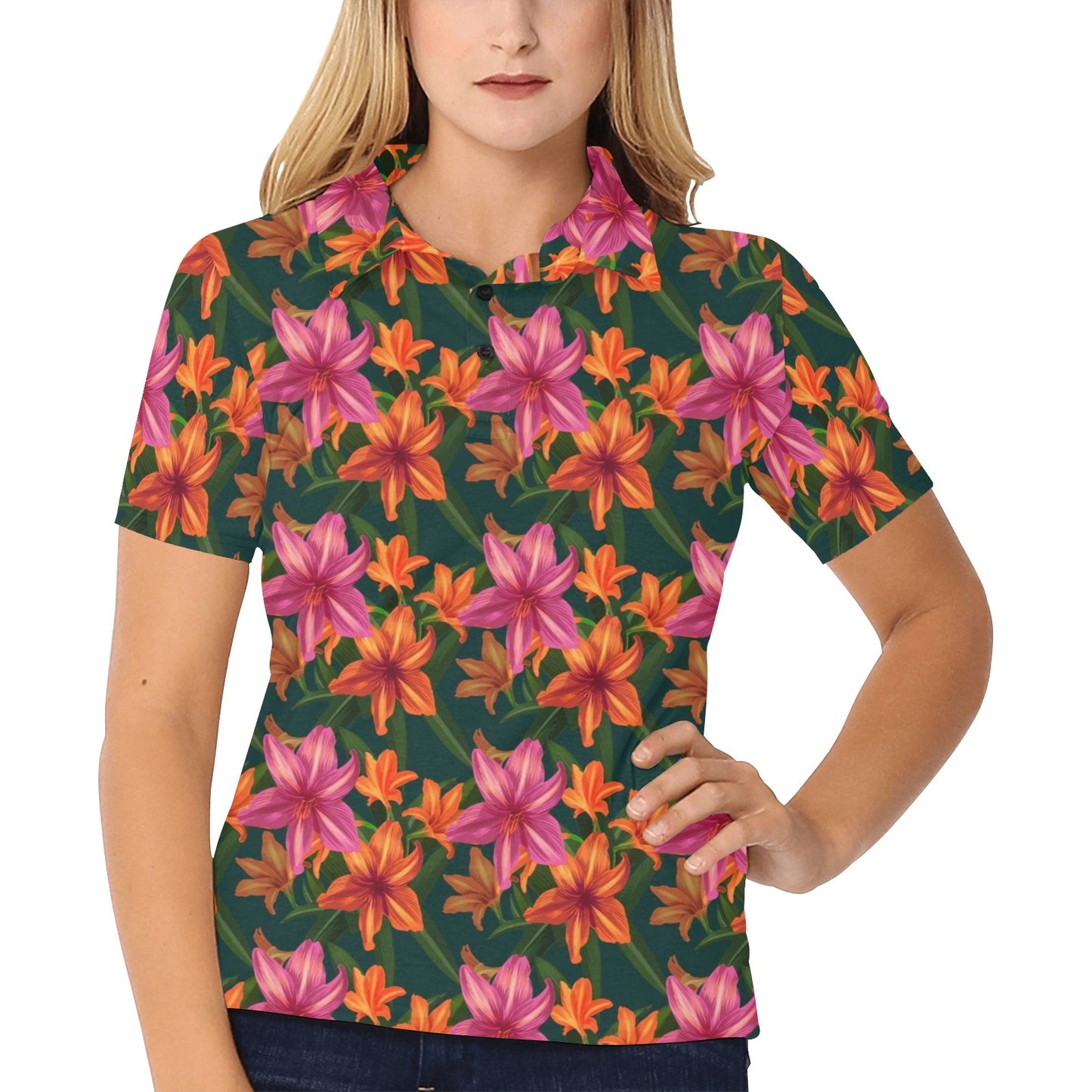 Amaryllis Pattern Print Design AL01 Women's Polo Shirt
