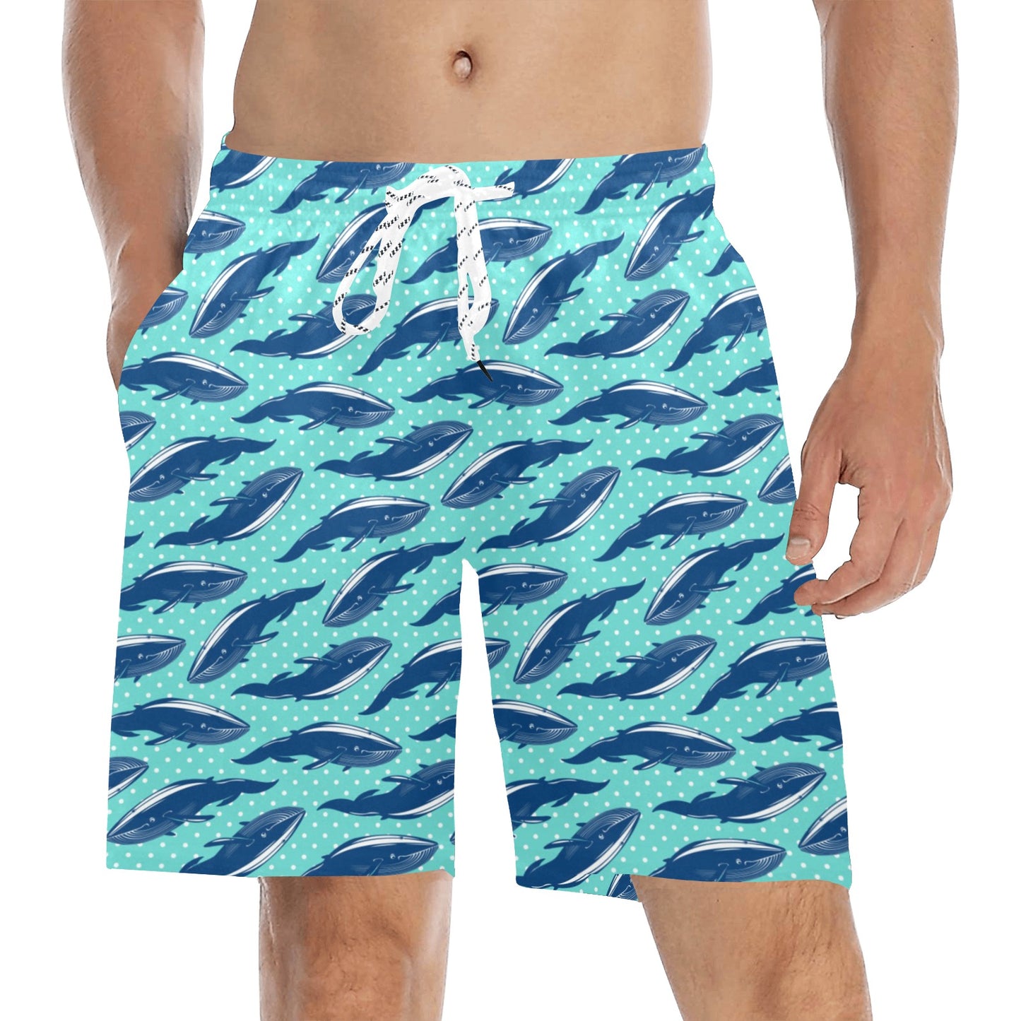 Whale Polka Dot Design Themed Print Men's Swim Trunks Beach Shorts
