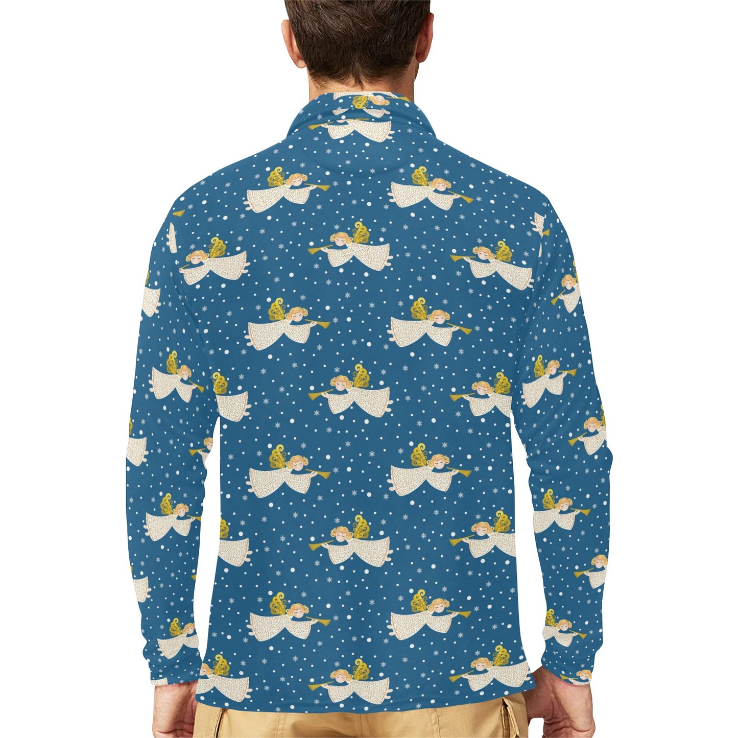 Angel Pattern Print Design 08 Long Sleeve Polo Shirt For Men's