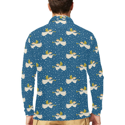 Angel Pattern Print Design 08 Long Sleeve Polo Shirt For Men's