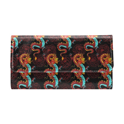 Chinese Dragons and Peonies Design Women's Trifold Wallet