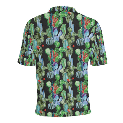 Cactus Watercolor Style Print Men Polo Shirt
