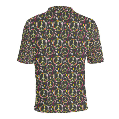 Peace Sign flowers Design Print Men Polo Shirt