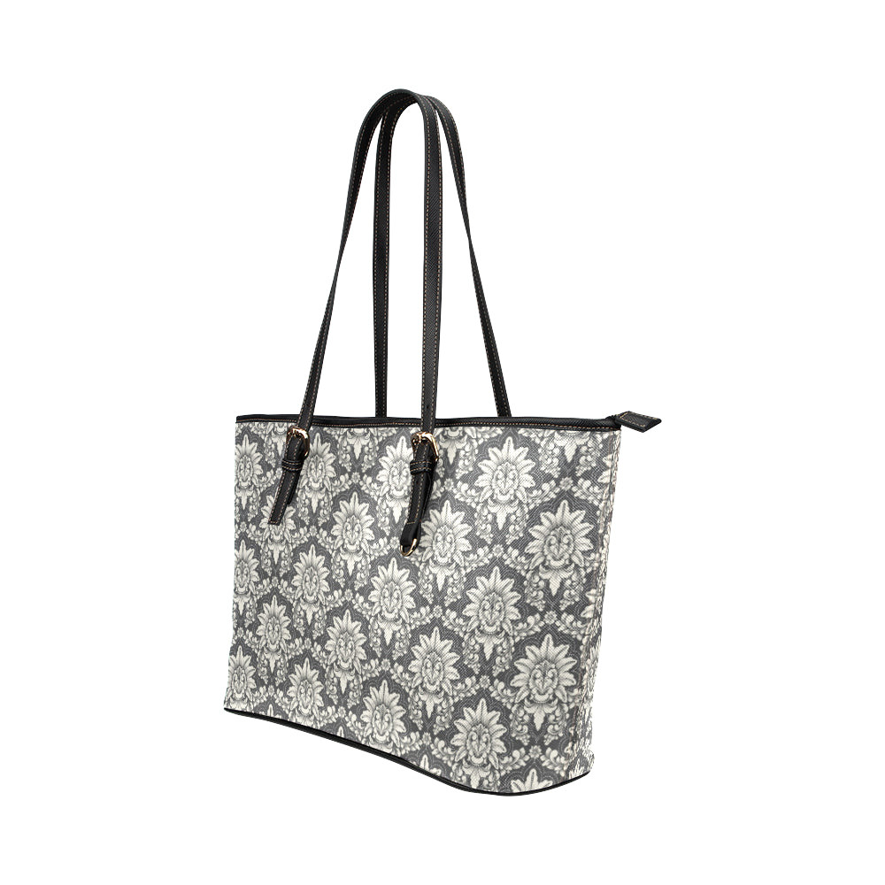 Damask Elegant Print Pattern Leather Tote Bag
