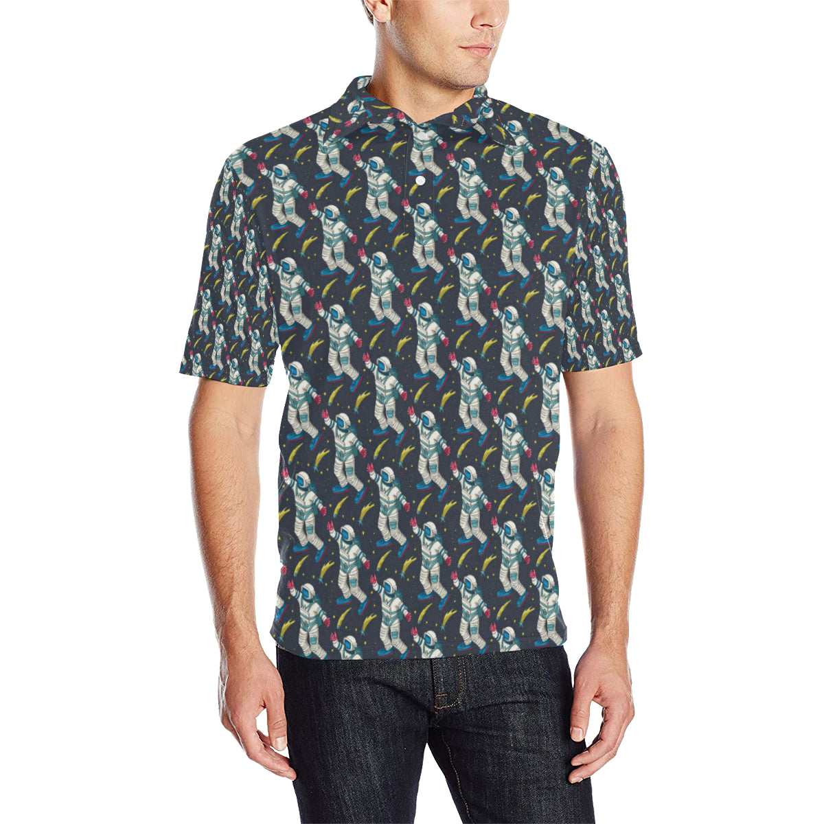 Astronaut Pattern Print Design 04 Men Polo Shirt