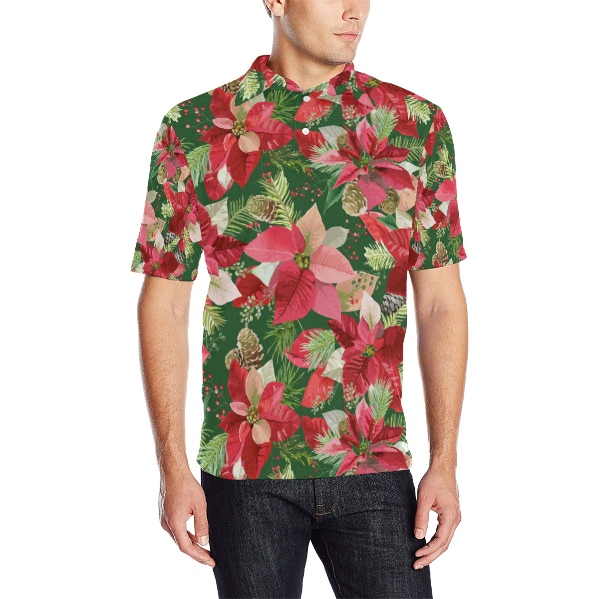 Poinsettia Pattern Print Design POT03 Men Polo Shirt