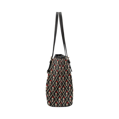 Skull Roses Bone Design Themed Print Leather Tote Bag