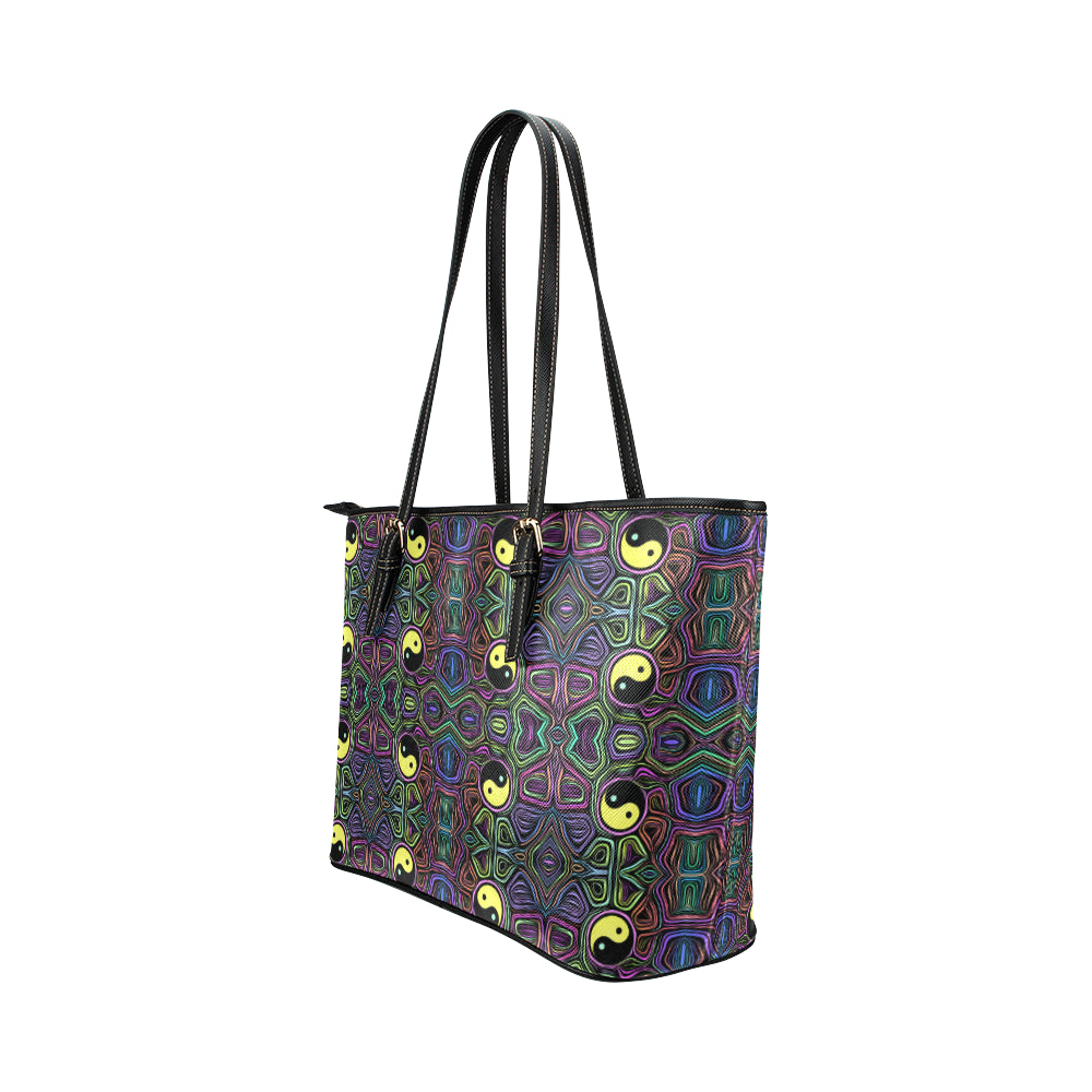 Yin Yang Neon Color Design Print Leather Tote Bag