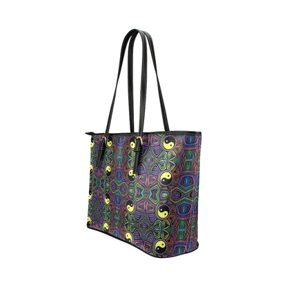 Yin Yang Neon Color Design Print Leather Tote Bag