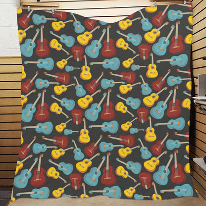 Acoustic Guitar Pattern Print Design 01 Premium Quilt