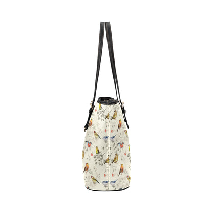 Bird Watercolor Design Pattern Leather Tote Bag