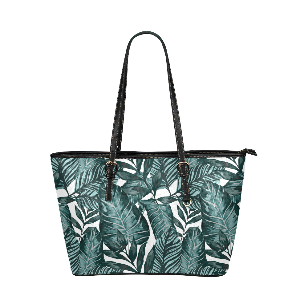 Tropical Palm Leaves Pattern Leather Tote Bag