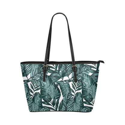 Tropical Palm Leaves Pattern Leather Tote Bag