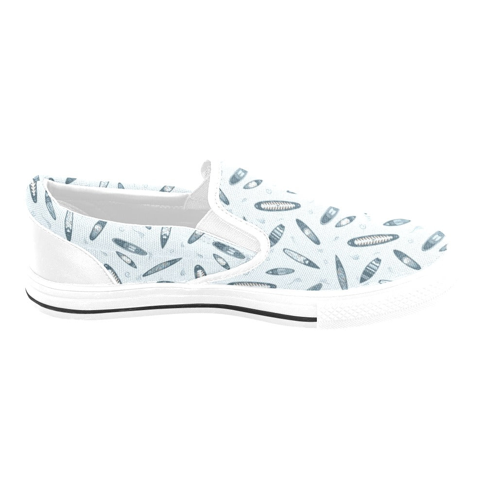 Surfboard Print Design LKS306 White Slip Ons Canvas Women's Shoes