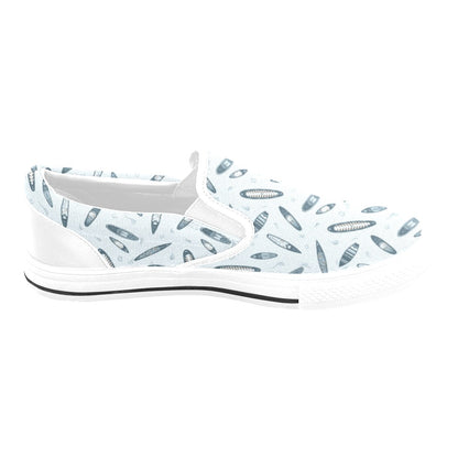 Surfboard Print Design LKS306 White Slip Ons Canvas Women's Shoes